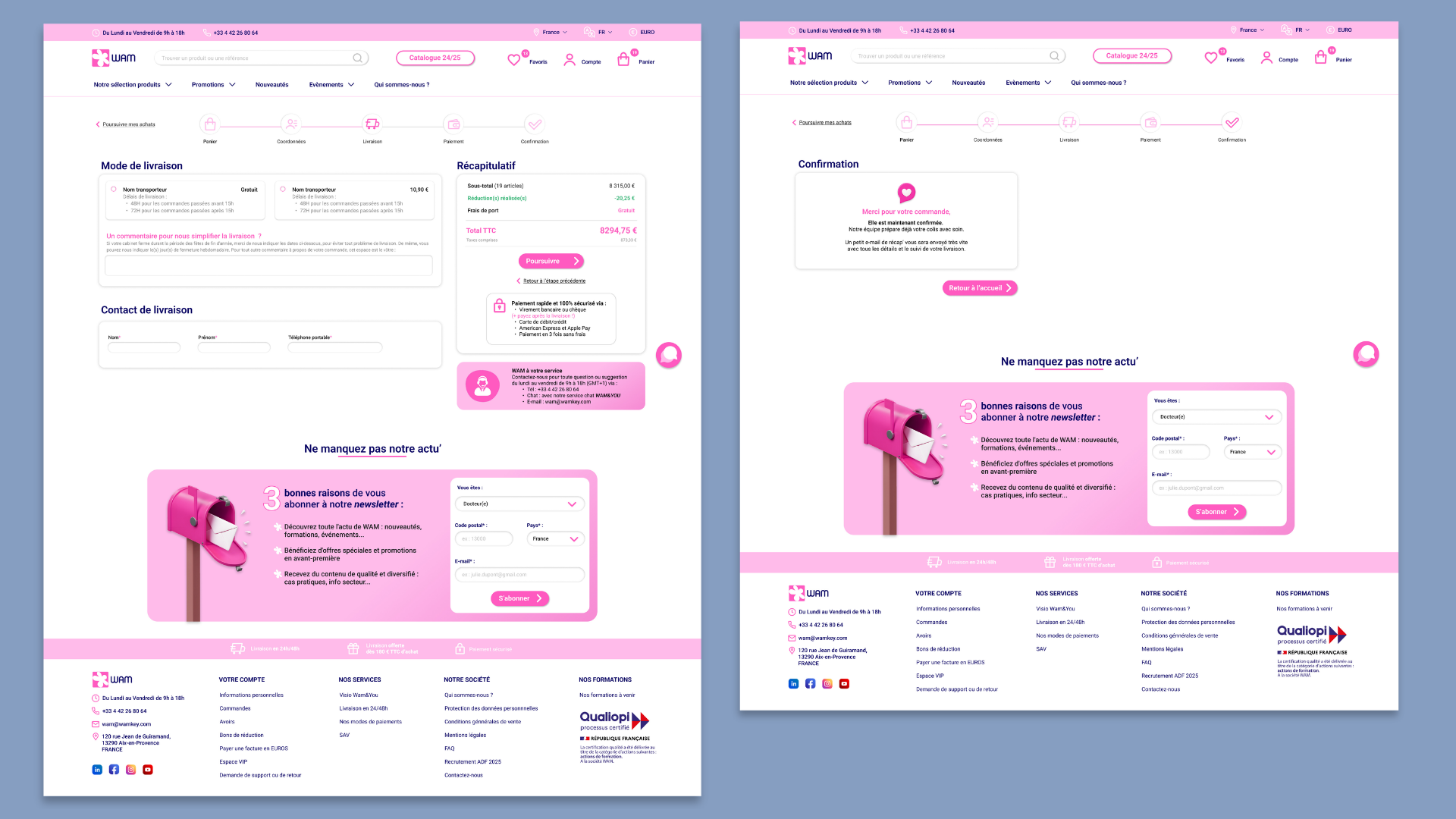 Maquette UI/UX de la page panier et ses étapes jusqu'à la finalisation de la commande.