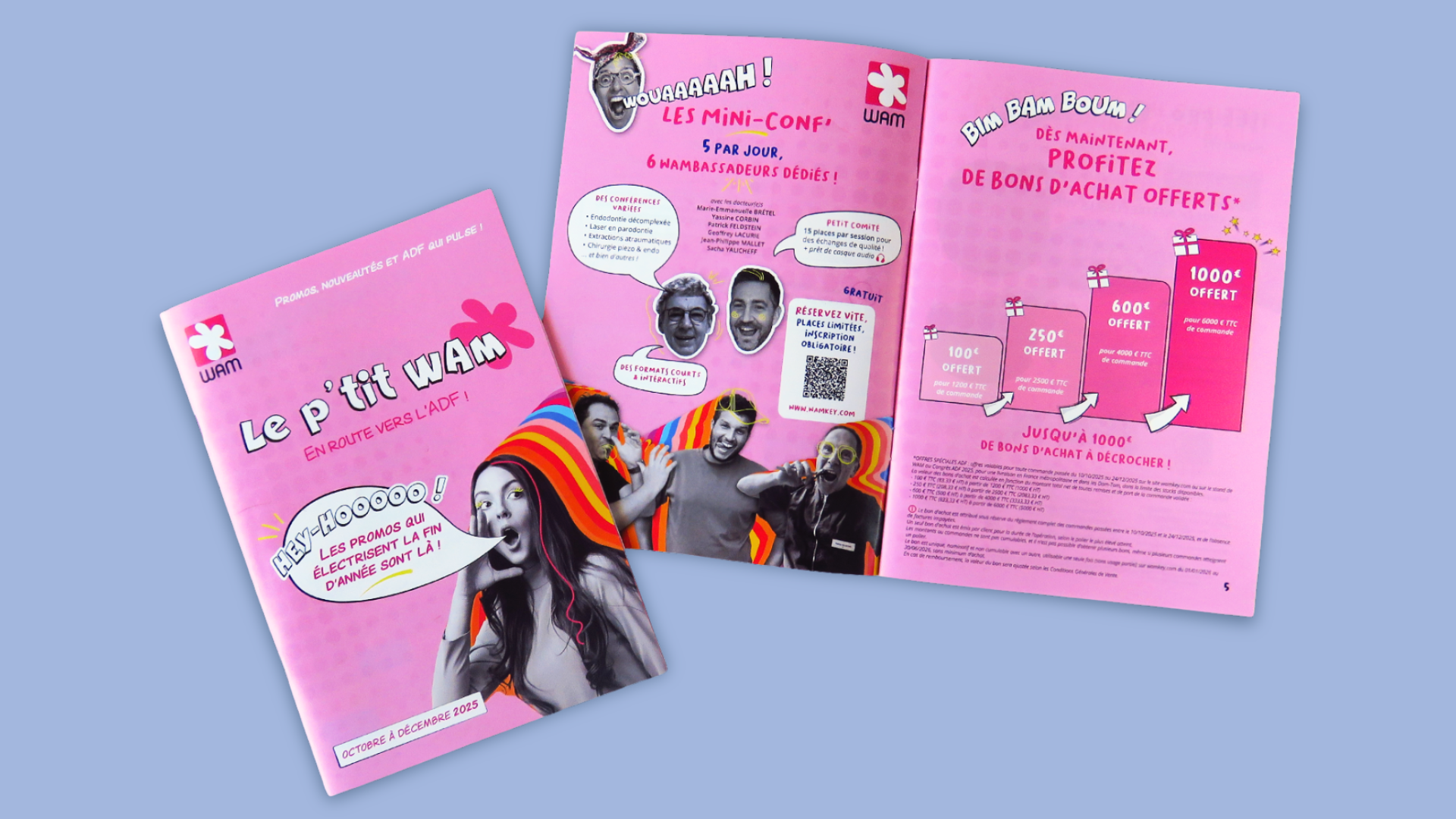 Mise en page d’un livret promotionnel conçu pour présenter les offres spéciales du congrès ADF.
