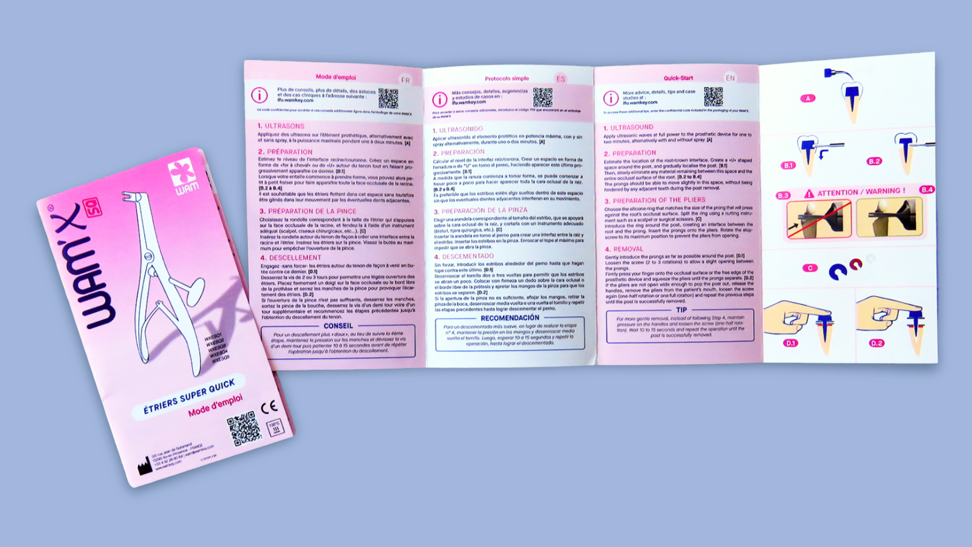 Design éditorial de notices de produit.