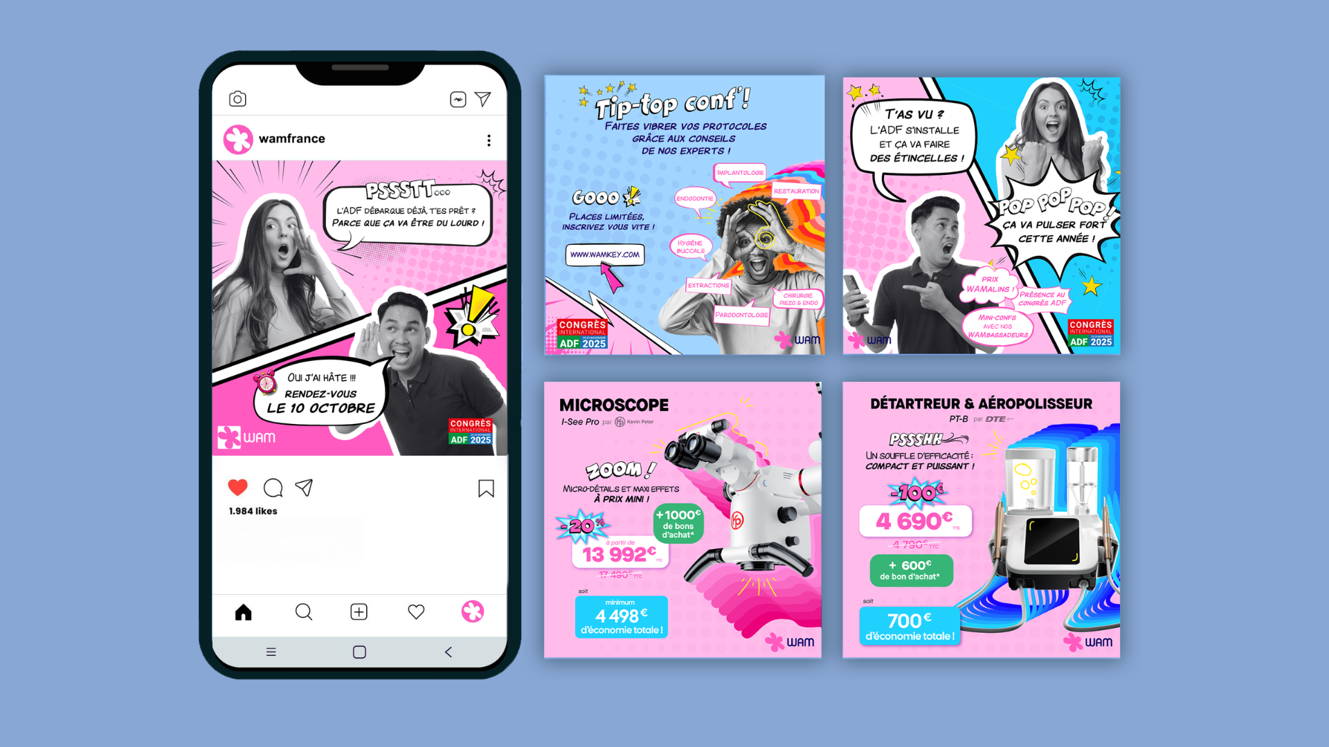 Campagne de communication pour le congrès ADF mettant en avant notre participation et nos offres spéciales.