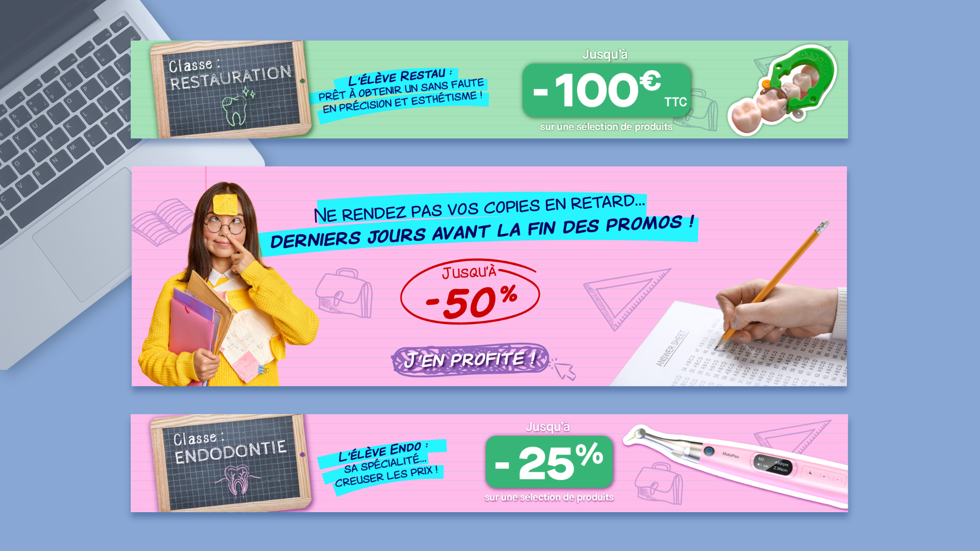 Déclinaison de visuels pour la campagne de communication de la rentrée scolaire.